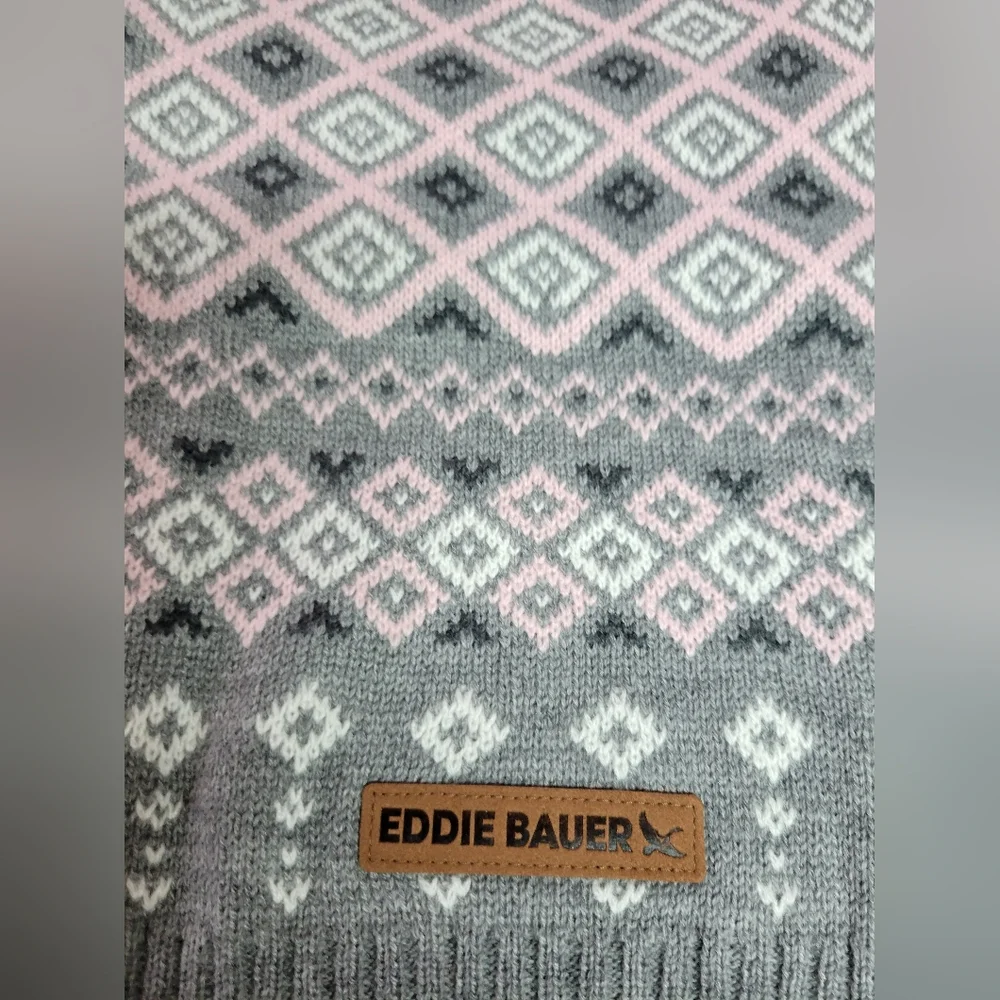 Eddie Bauer pet apparel size large dog sweater grey, white pink